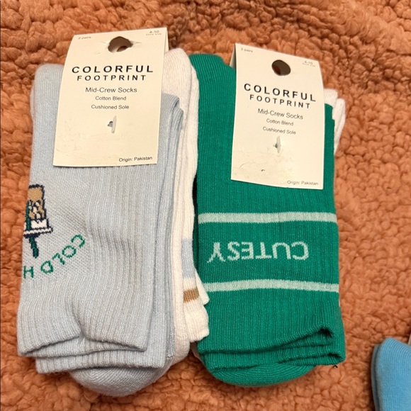 Mid-Crew Socks - Blue and Green CUTESY & COLD HEART! 4 pairs ALL TOGETHER. - Picture 1 of 10